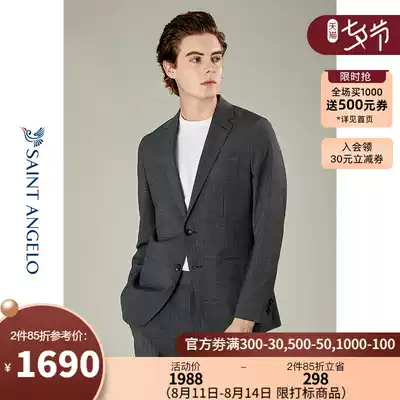 (Light formal series)Saint Angelo's new men's business wool suit suit flat barge collar youth suit