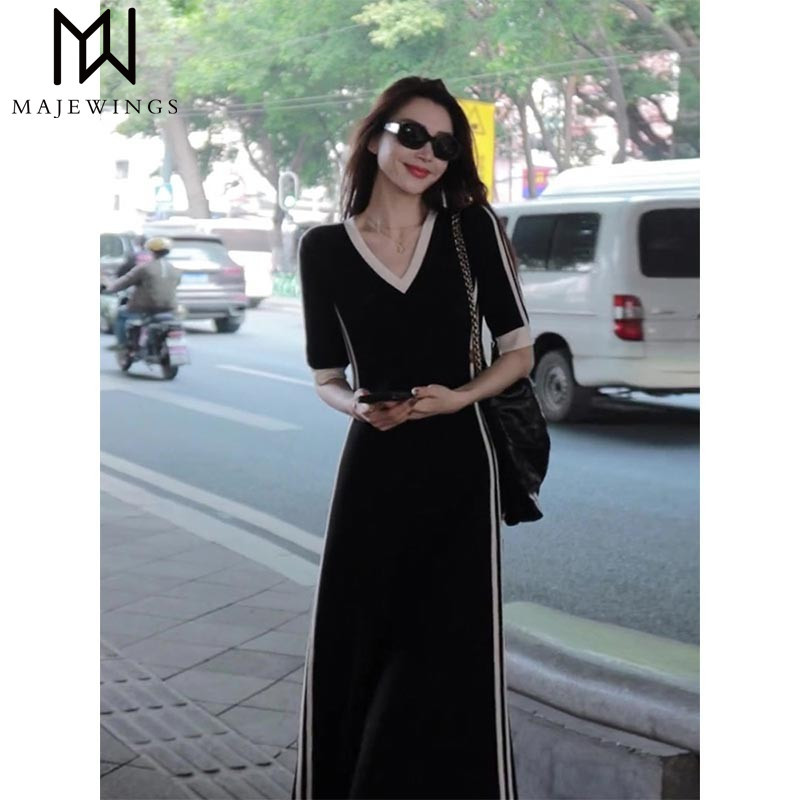 Authentic Boutique Plus-Size Slimming Casual Sports Dress for Women, Large Size Cotton Knit Sporty Long Dress