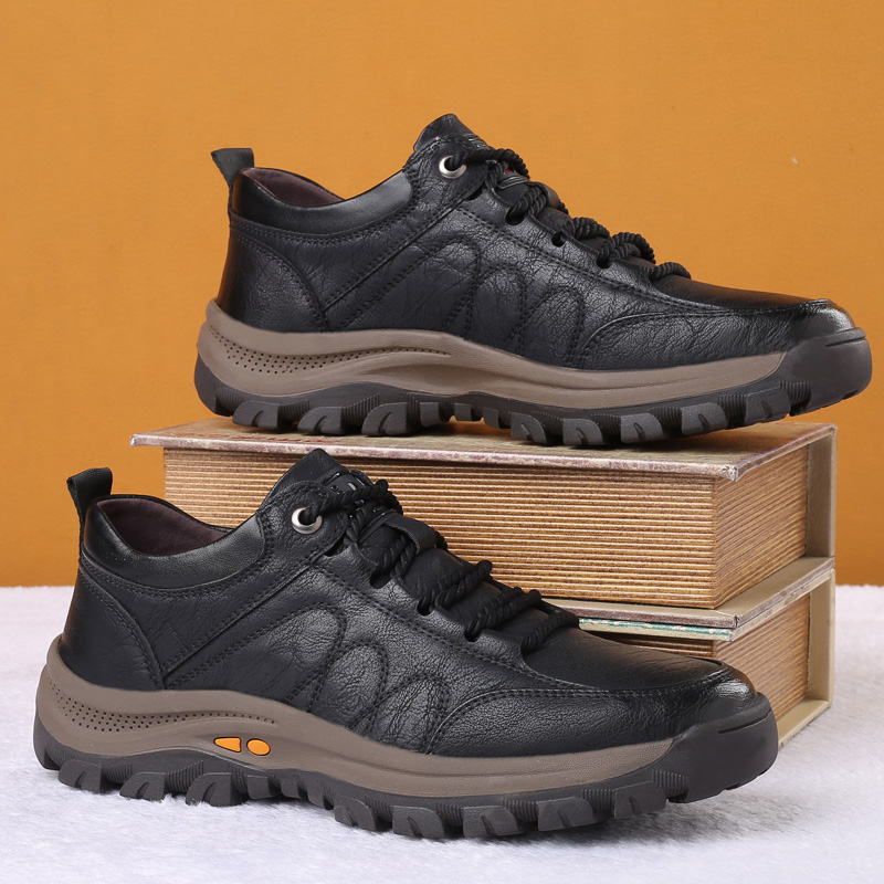 Mountaineering shoes men's Luo waterproof non-slip soft bottom men's sports and leisure leather shoes genuine leather must reach men's shoes middle-aged and elderly dad