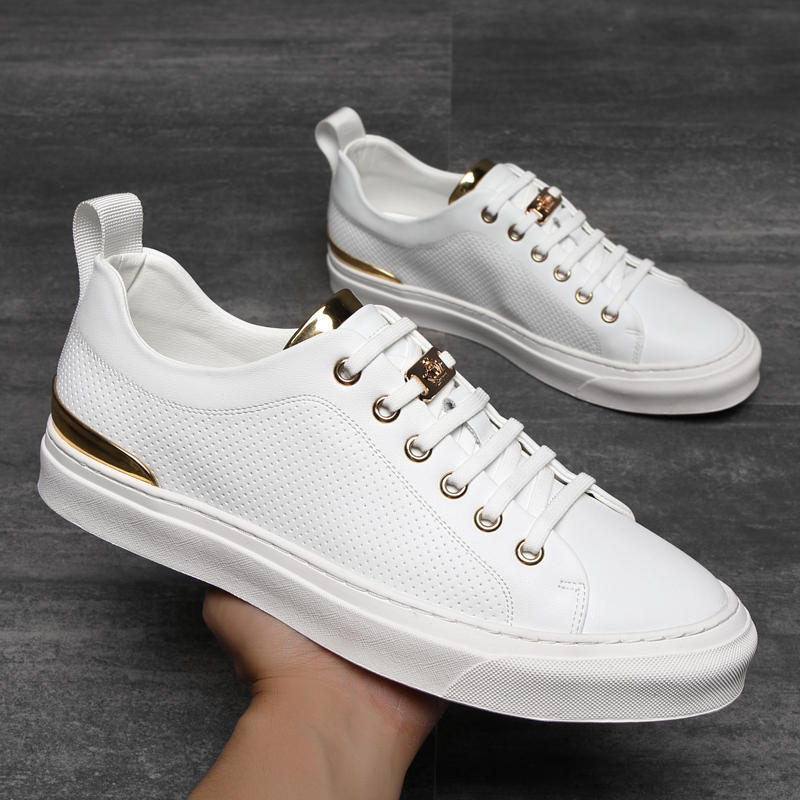 Small white shoes men's summer thin section 2021 new cowhide breathable wild leather shoes men's trendy shoes white casual shoes