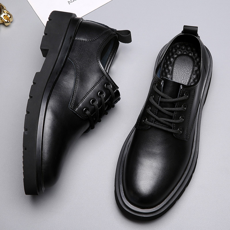 Big scalp shoes male leather English style youth business dress black casual shoes Superior soft skin thick soles shoes