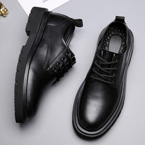 Big Head Leather Shoes Man Genuine Leather Inn Wind Youth Business Positive Dress Black Casual Shoes Senior Feel Soft Leather Thick Sole Mens Shoes