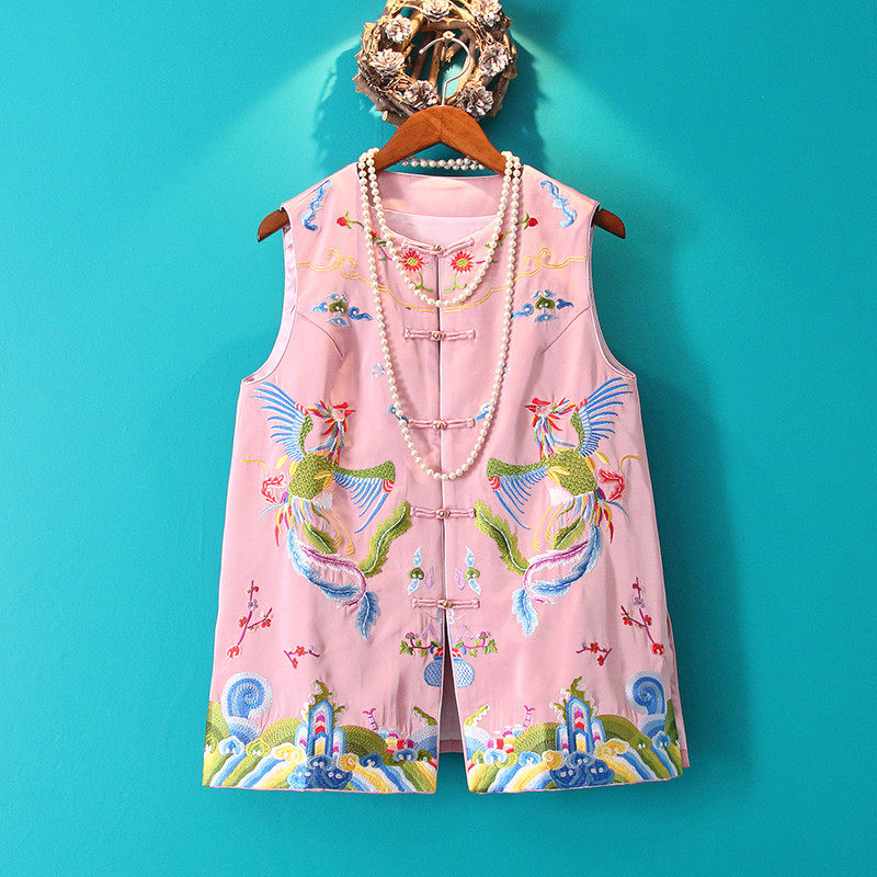 Small Good House 2022 Fall Chinese Wind Woman Costume Round Collar Embroidered Horse Chia Improved Qipao Vest Chinese Horse Pinch