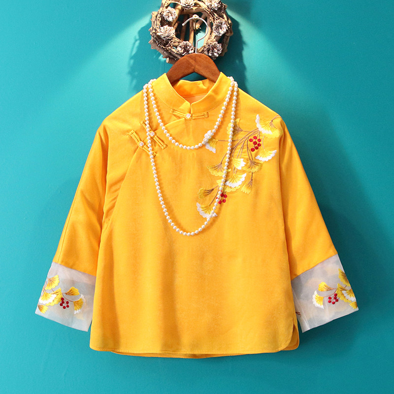 Special offer Chinese style 2021 autumn yellow embroidered jacket short Chinese style improved cheongsam top women