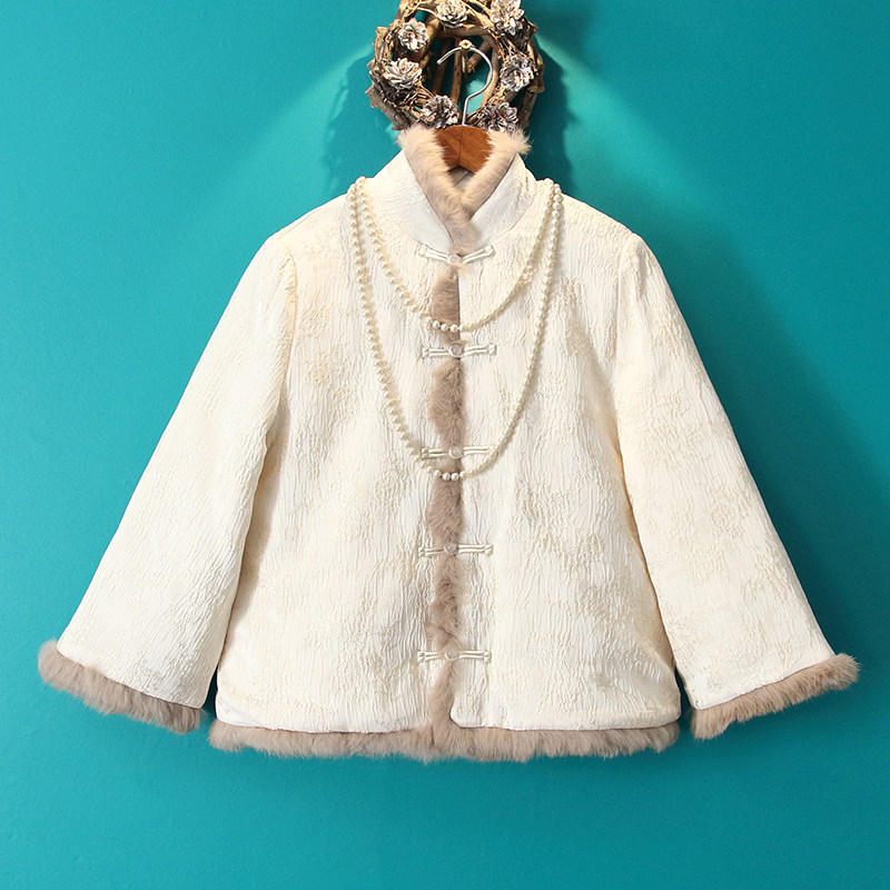 Small Good Home 2022 Autumn Winter New Rabbit Fur Retro Cotton Qipao Cotton Clothing Improved White Chinese Cotton Padded Jacket