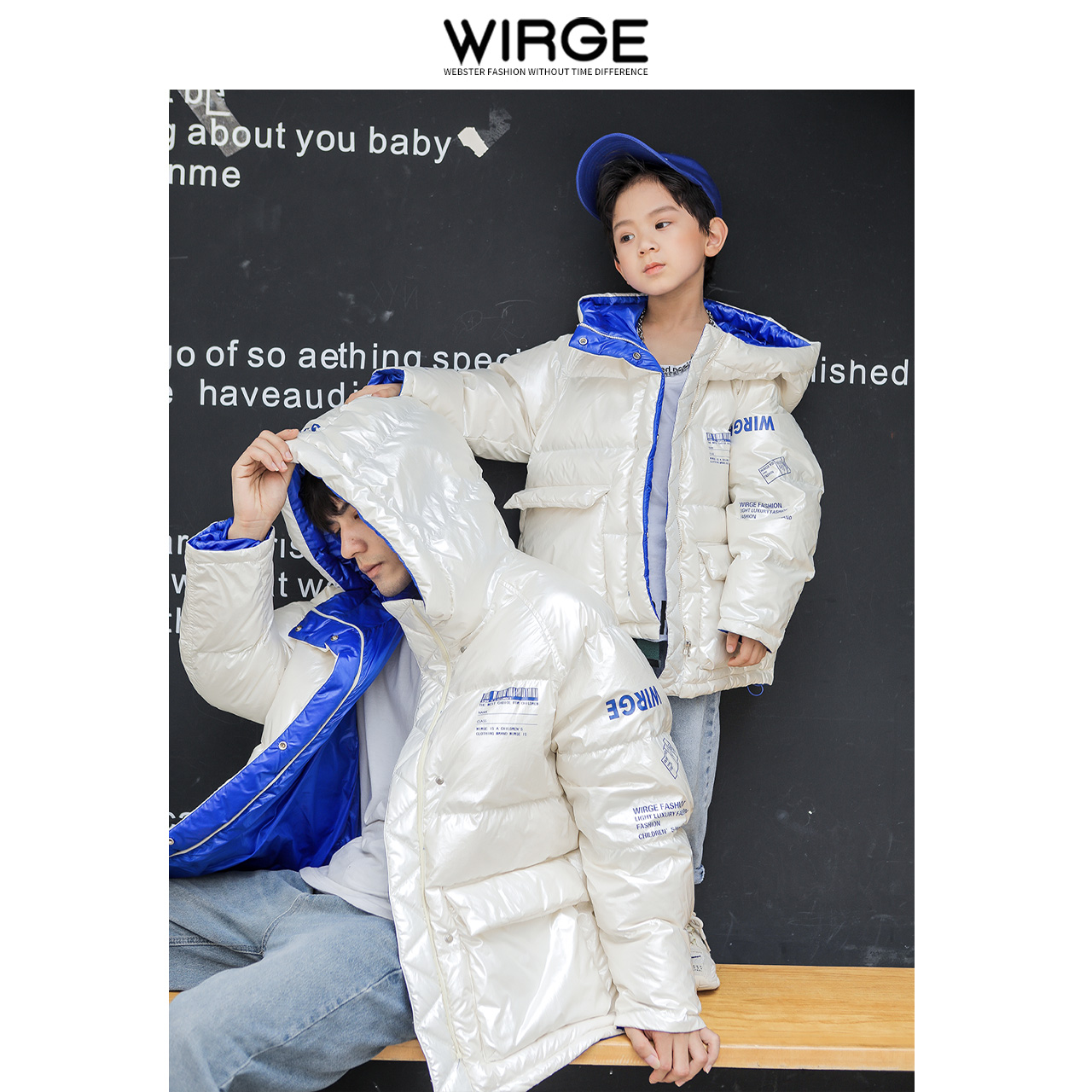 Vee's bright face Children's down clothes thickened with warm one over winter coat Winter medium long version of male girl white duck suede