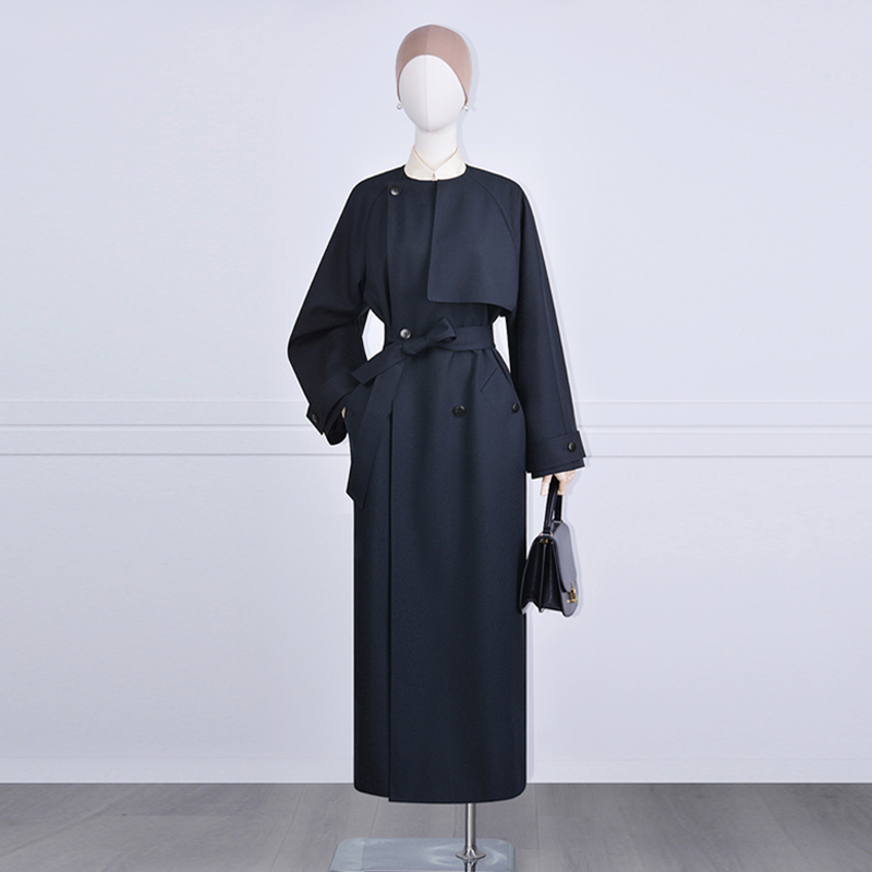 Dark Blue Trench Coat, Same Style as Max Counter, Intellectual, High-End, Relaxed, Old Money Wool Trench Coat
