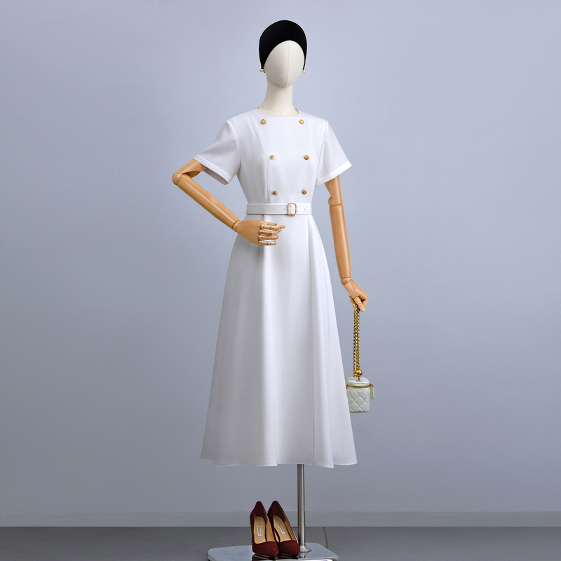 White Short-Sleeved Dress for Commuting, Professional Events, Hosting, Engagement, Short Formal Dress, Long Formal Dress