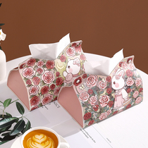 Oil painting tissue box home living room car tissue box light luxury style high-end paper tissue box high-end leather creative napkin