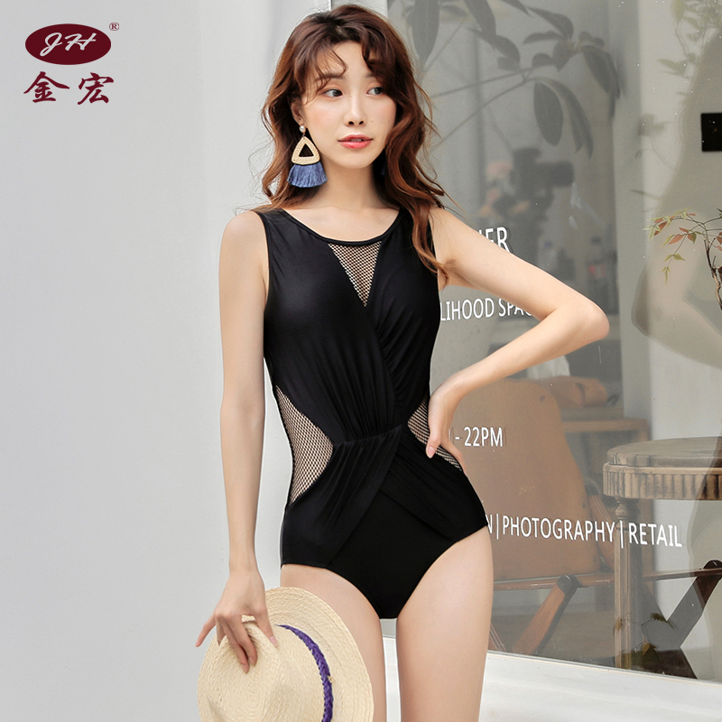 2021 new one-piece swimsuit woman covered with slim Korean ins net red tight triangular black sexy swimsuit