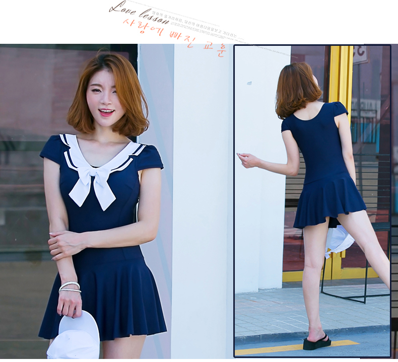 Jin Hong 7644 áo tắm nữ bảo thủ ngực nhỏ tập hợp đồ bơi học sinh Xiêm váy giảm béo bụng phẳng - Bộ đồ bơi One Piece bikini liền thân màu đen
