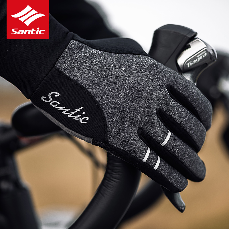 Santic Autumn and winter windproof riding finger gloves Bicycle gloves Fleece warm riding equipment