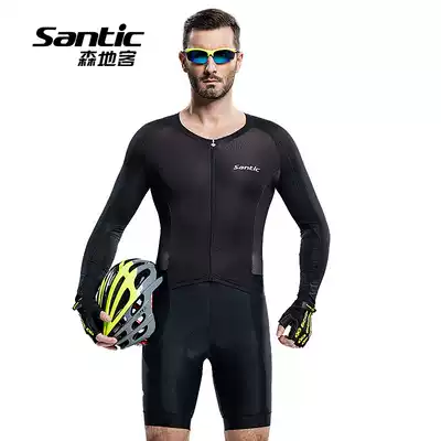 Santic Sendike Spring and Autumn cycling suit Long-sleeved one-piece cycling suit Cycling suit Professional 3D crotch protection cushion
