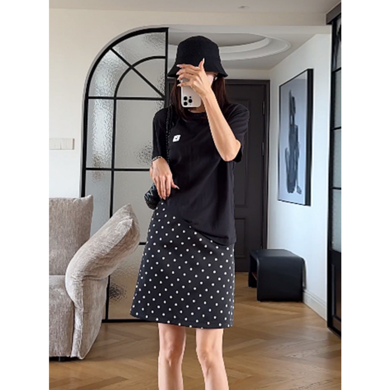 Eul Eby Thin Mid-Length Skirt with High Waist, Elegant Korean Style Polka Dot Skirt, Black Short Skirt, Women's Casual Skirt Eul Eby Thin Mid-Length Skirt with High Waist, Elegant Korean Style Polka Dot Skirt, Black Short Skirt, Women's Casual Skirt
