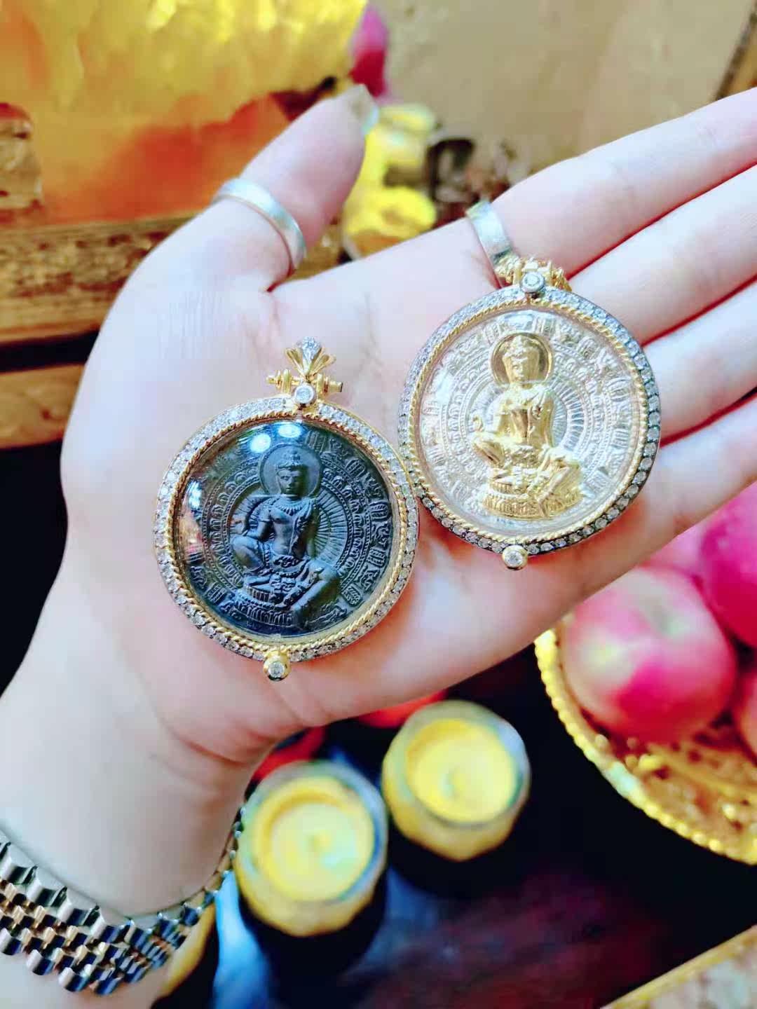 Thailand Brand Genuine LP Loong Nai Diamond Jeweled Gold Plated Necklace Gold Black Pendant