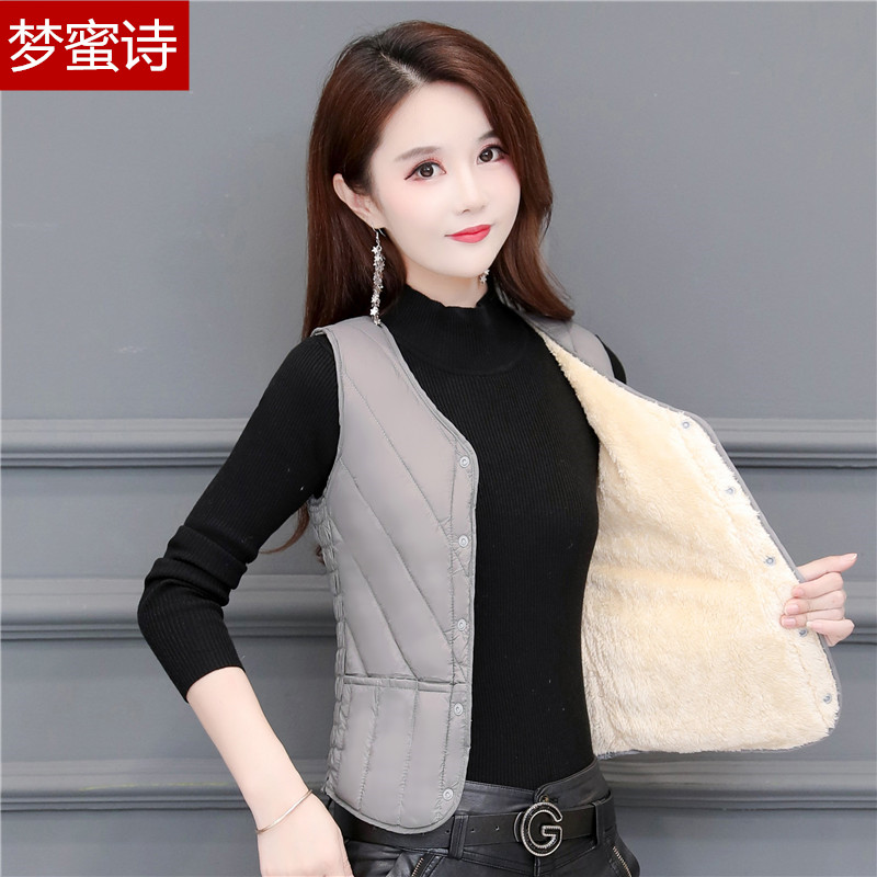 2021 new autumn/winter down cotton vest women's light and thin warm vest short V neck shoulder slim fit liner