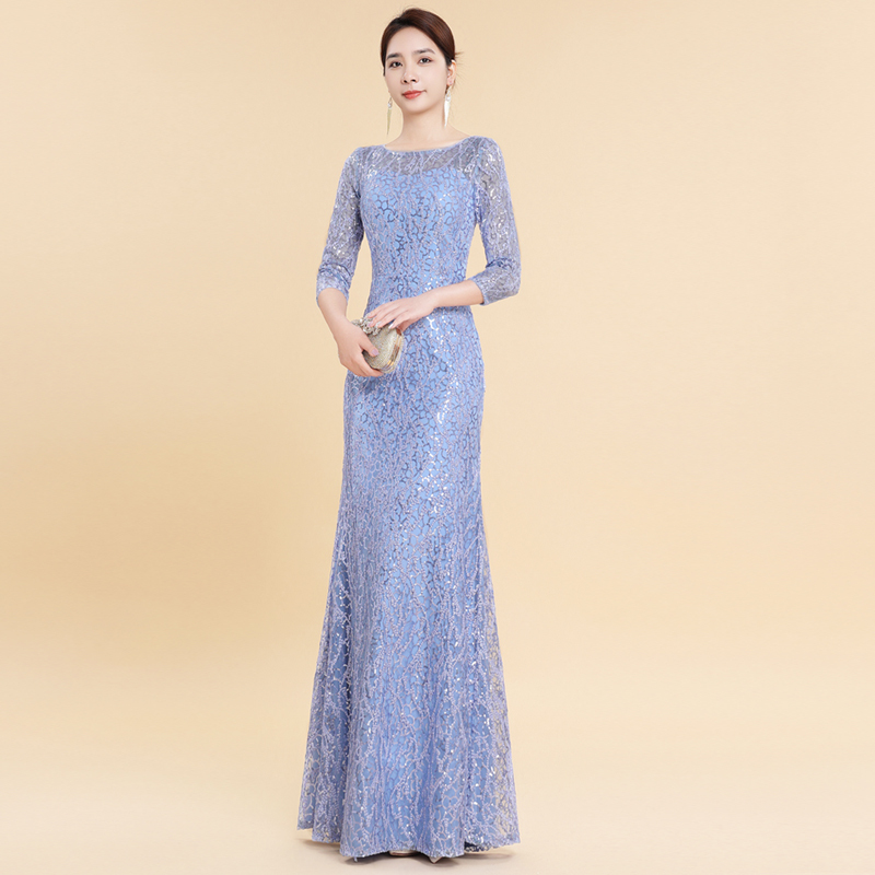 New High-End Light Luxury Lace Dress Banquet Gown Noble Evening Dress High-Class Hostess Dress