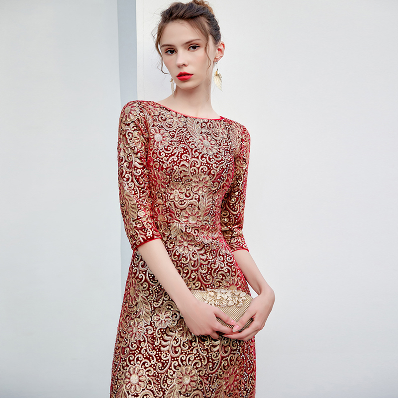 Long Dress for Wedding Performance, Party, Coming-Of-Age Ceremony, High-End Wedding Dinner, Velvet Slimming New Style Mother-In-Law Evening Dress