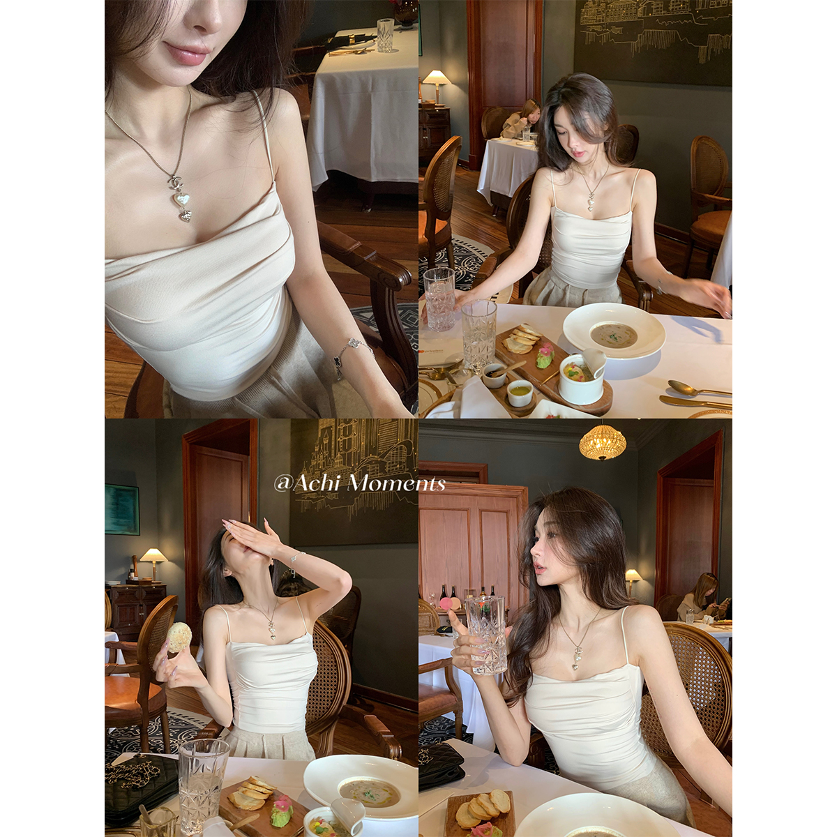 ACHI Dayechi ホワイト モダール ブラ パッド サスペンダー レディース ショート ワンショルダー プリーツ ニット インナー ベスト トップ