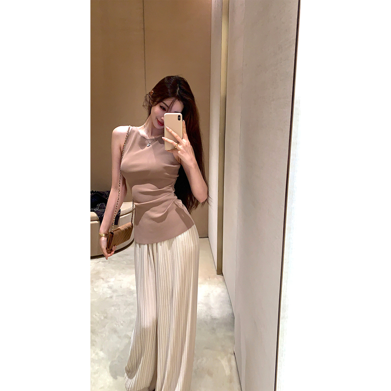 Achi Dayeike Apricot-Colored Three-Dimensional Pleated Wide-Leg Pants for Women, Elastic Waist Long Pants, Loose and Drapey Casual Pants Achi Dayeike Apricot-Colored Three-Dimensional Pleated Wide-Leg Pants for Women, Elastic Waist Long Pants, Loose and Drapey Casual Pants