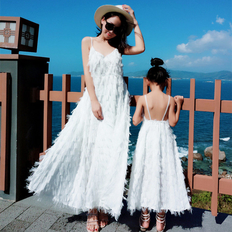 2023 New Beach Mother and Child dress white mother and daughter dress by sea dress
