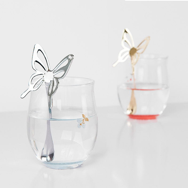 Spot Japan imported high mulberry metal hanging cup spoon Stainless steel mixing spoon Coffee spoon Butterfly spoon mixing stick