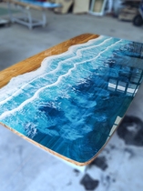  Resin river table Resin ocean table custom special shot color resin and log river table series