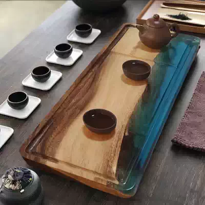 Simple Japanese epoxy resin river table dry bubble solid wood small tea tray household tea table tray drain tray log