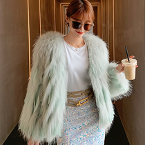 Imported raccoon fur car strip fur coat female Korean fashion encryption warm woolen coat 2020 new winter