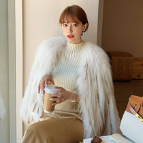 2021 Winter new raccoon fur car strip fur coat female fox hair short sequin tassel fashion coat