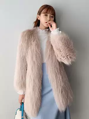 Socialite Fan new raccoon wool woven fur coat women's long version Korean pure handmade double-sided thick coat