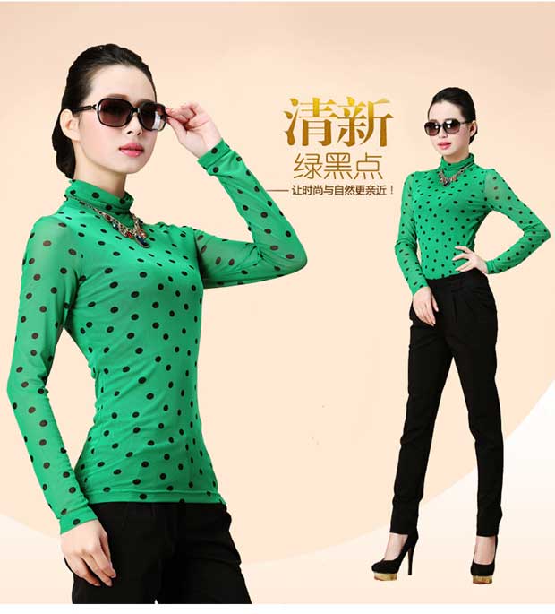 Mùa thu đông 2018 mới lưới cổ cao cho nữ cộng với áo nhung dài tay dày đáy quần điểm sóng mẹ tải quần áo nữ size lớn áo kiểu nữ tuổi 50