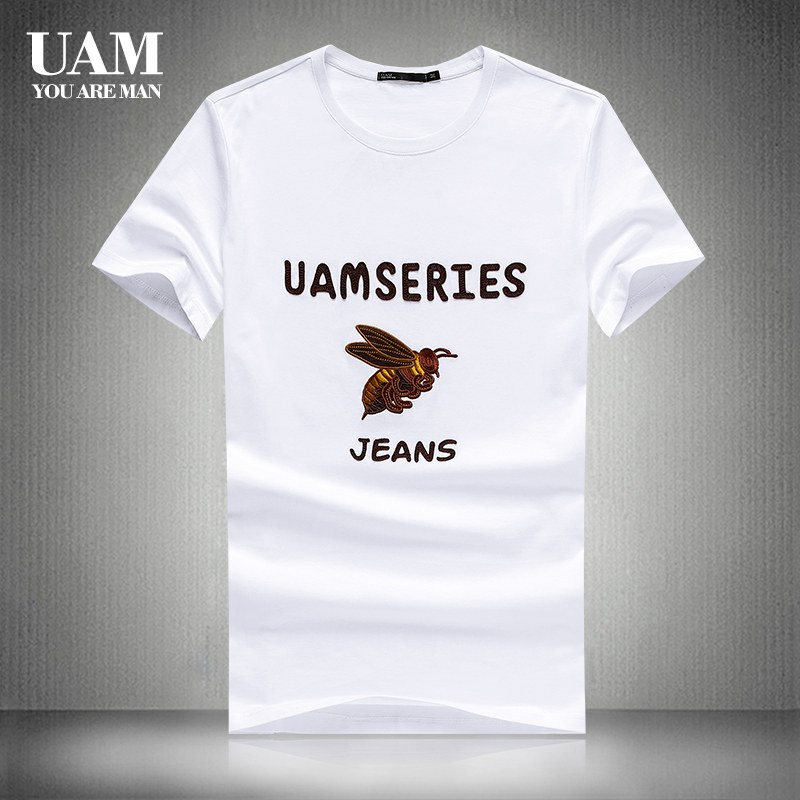 UAM pure cotton short-sleeved T-shirt 2019 summer new men's fashion round neck T-shirt large size embroidery slim T-shirt tide