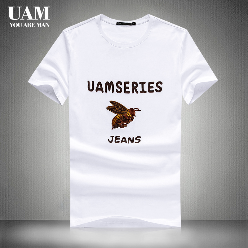 UAM Summer New Men Short-sleeved T-shirt Roll-collar White Pure Cotton Casual Maid Men's Clothing Blade