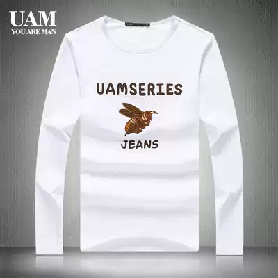 UAM2020 autumn and winter new men's cotton long sleeve T-shirt Korean version of round neck slim embroidery men's large size base shirt