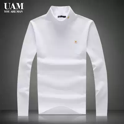 UAM new autumn and winter plus velvet thickened turtleneck men's long-sleeved T-shirt embroidery men's warm solid color slim bottoming shirt tide