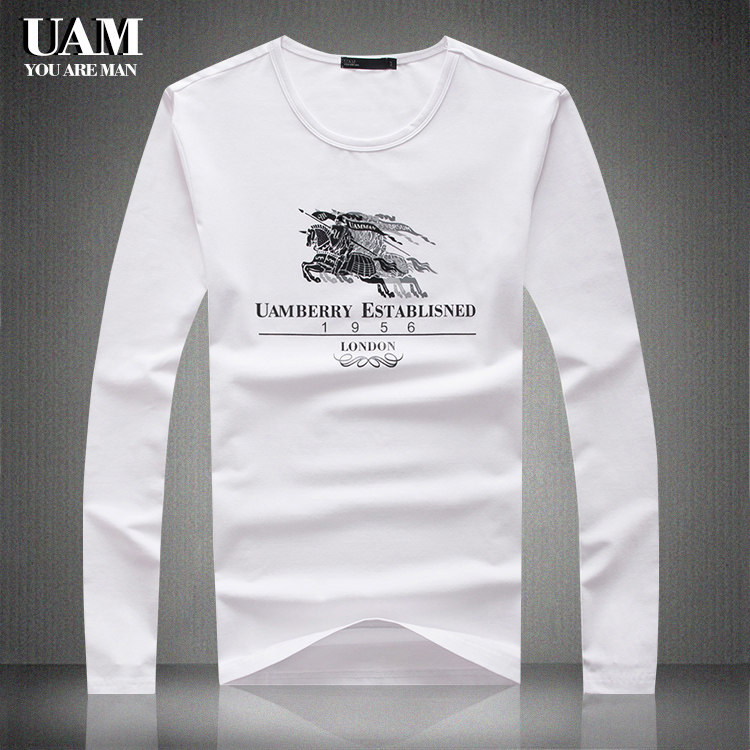 UAM long-sleeved T-shirt men's cotton men's large size printed white cotton crew neck T-shirt slim base shirt tide 09