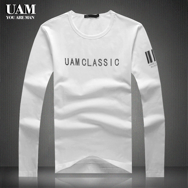 UAM men's long-sleeved T-shirt men's new autumn large size stretch cotton men's velvet thickened white round neck inner jacket