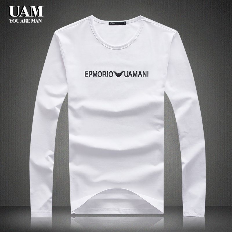 UAM round neck men's long-sleeved T-shirt men's T-shirt cotton white 2020 spring base shirt tide 01