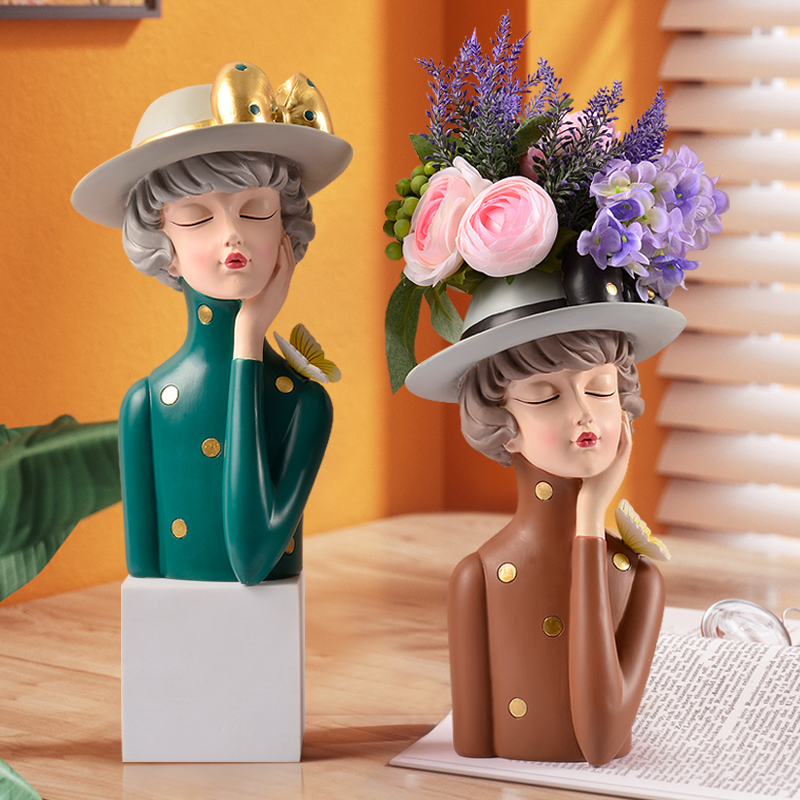 Princess Decorative Pendulum Girl Flowers Inserts Floral Vase Living Room Home Decoration Pint TV Cabinet Genguan Wedding Gifts