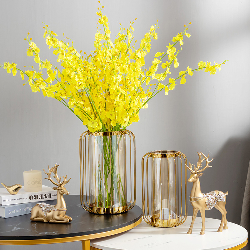 Nordic creative light luxury metal glass vase living room dining table wrought iron vase model room decoration home decoration