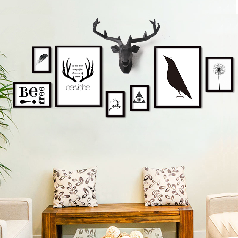 Nordic Deer Head Combined Living Room Decoration Painting Modern Minimalist Dining Room Fresco Genguan Sofa Background Wall Hanging Painting Wall Painting