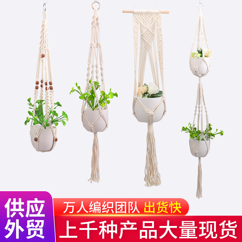 Gardening Flower Pot Web Pocket Handmade Diy Woven Cotton Rope Flower Pot Hanging Basket Hanging Hanging Basket Indoor And Outdoor Flower Pot Hanging Basket