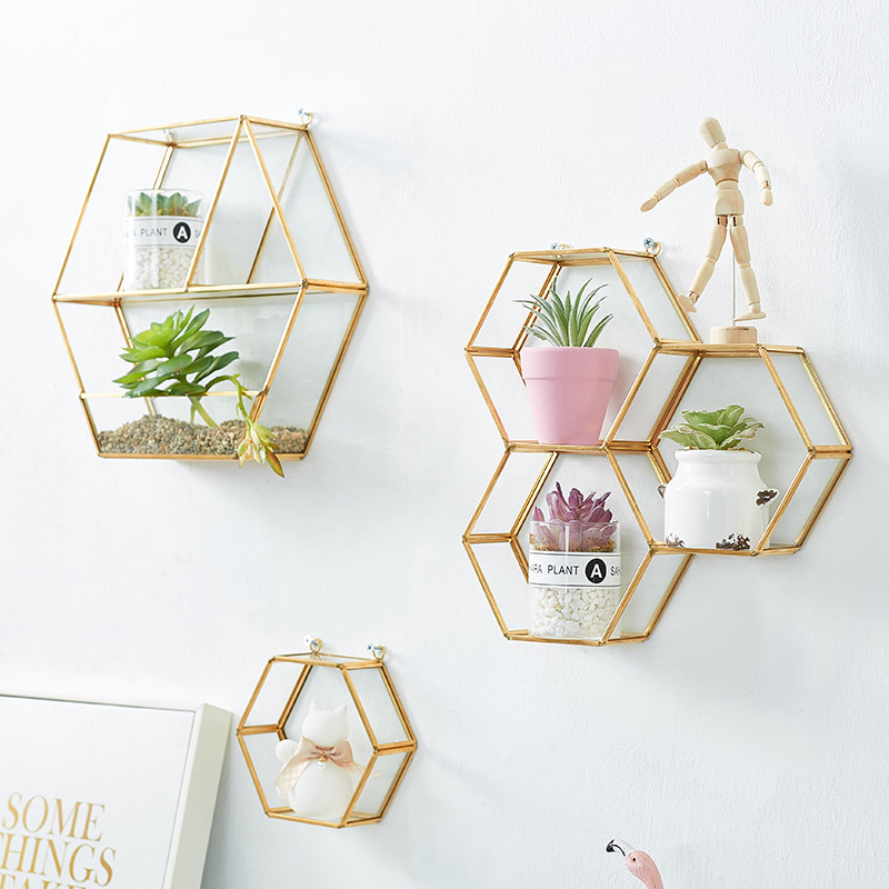 ins wind hexagon wall-mounted room home decoration ping-room bedroom modern minimalist wall decorated shelve