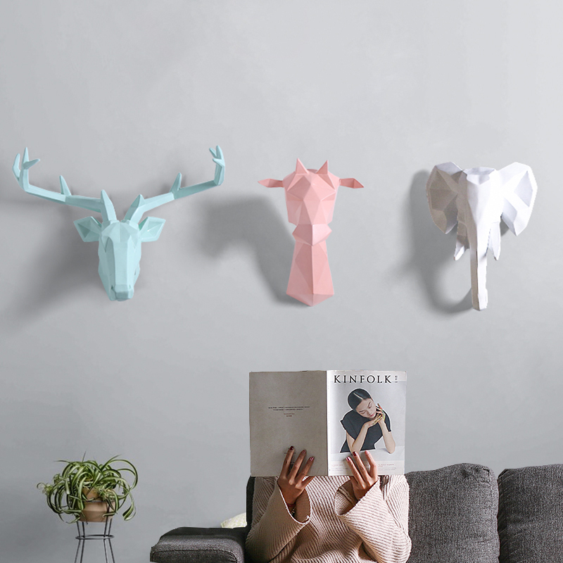 ins wind creative animal deer head elephant Home living room background wall wall pendant Nordic wall decoration