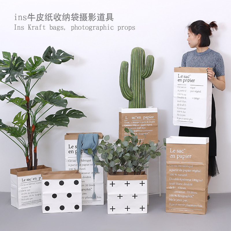 ins Nordic Home Residence Decoration Bag Emulation Dry Flower Inserted Vase French Kraft Paper Bag Flower Shop Shop Window Swing Piece