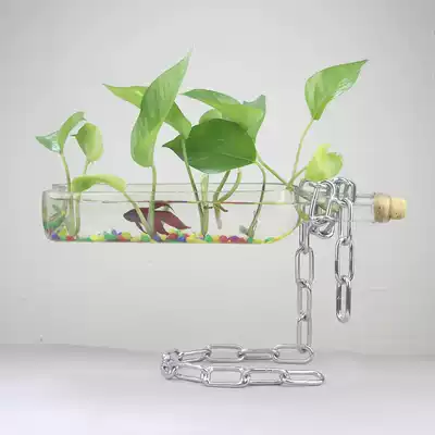 Hydroponic glass vase creative wrought iron hanging suspended fleshy wine bottle potted home wine cabinet desktop decoration gift