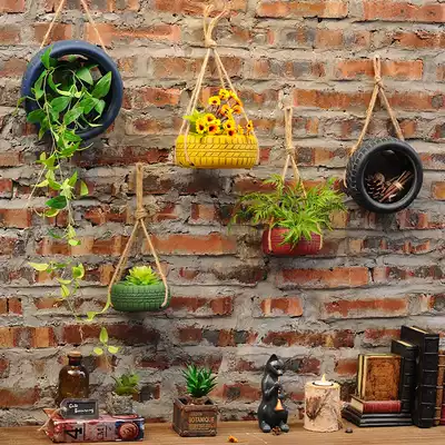 American flower pot plant wall-mounted fleshy pot wall decoration Tire charm Wall pendant Creative wall flower decoration