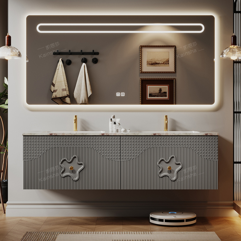 High-End Hotel-Style French Light Luxury Bathroom Cabinet Set, Modern Minimalist Smart Washbasin Cabinet