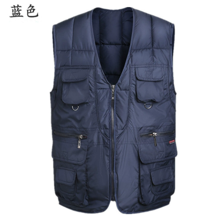 Mẫu nam mùa thu đông xuống áo vest cotton trung niên nhiều túi cổ chữ V dày ấm vest vest rộng